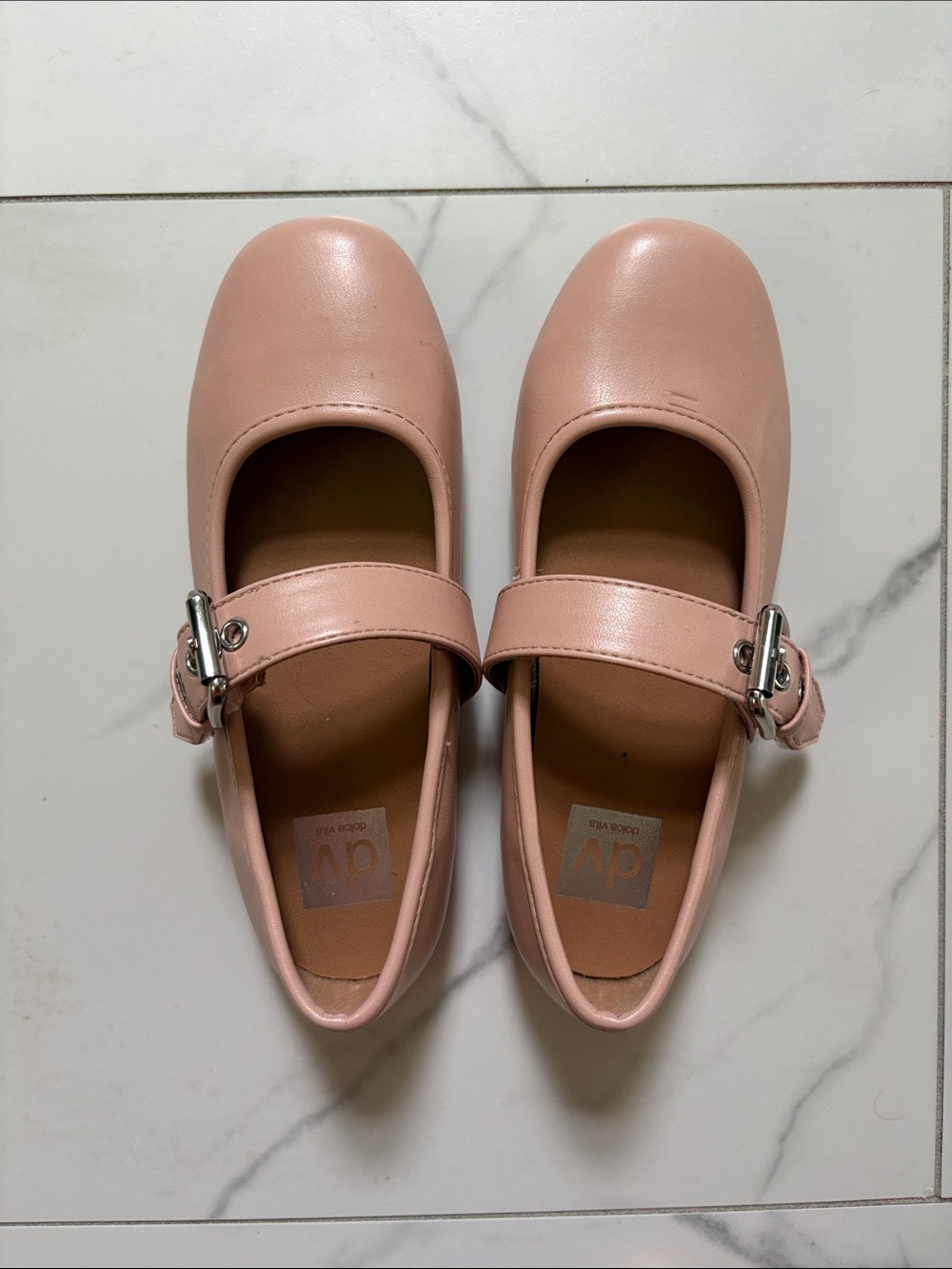 Pink Mary Jane Flats with Buckle Velcro Strap